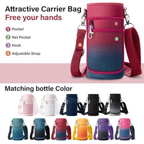 Insulated Water Bottle | Thickened Stainless Steel Vacuum Metal | Portable Sports Water Jug for Gym and Hiking with Straw, Carrier Bag, Handle Strap | BPA-Free 32 oz