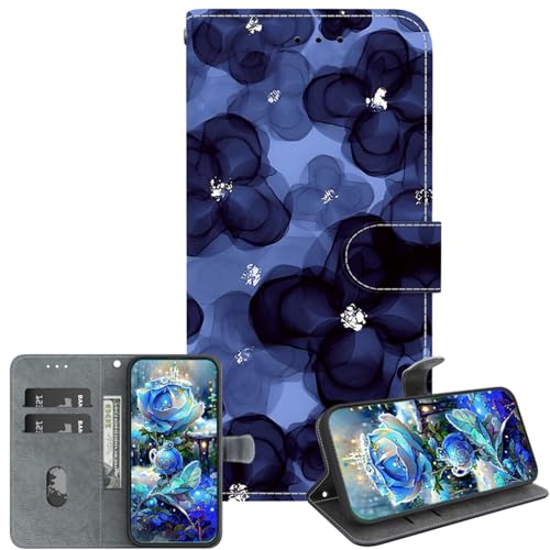 JZ PU Leather Caso per Samsung Galaxy S8 Wallet Cover,Modello dipinto di tessura di cristallo fatta a mano con Kickstand & Card Holder- Blue Flower