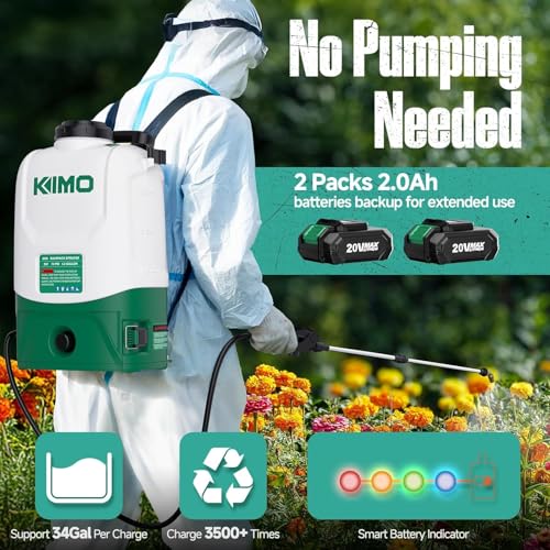 Image of KIMO 4.3 Gal Backpack Sprayer Battery Powered w / 2x2.0Ah Battery, 6 Nozzles