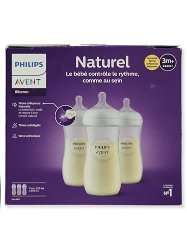 Avent Paquete de 3 botellas naturales de cuello ancho (11 onzas), transparente, talla única