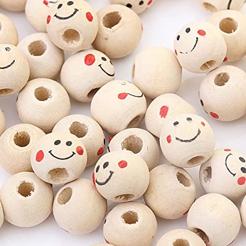 100 Pieces Wooden Round Smile Face Loose Beads 10mm-image-10