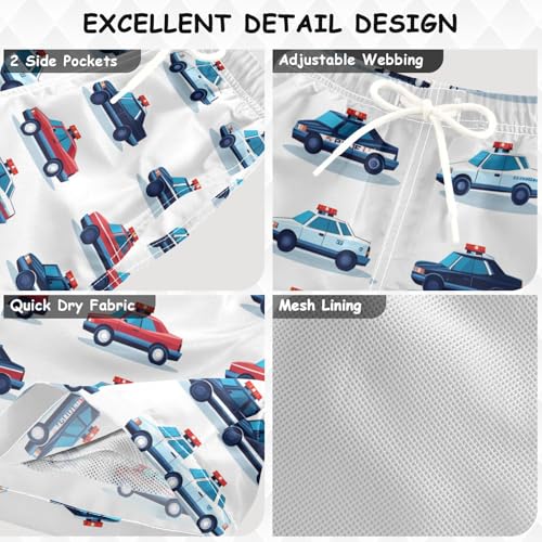 Pigsaly Boys' Swim Board Shorts Warning Lights Red Blue Police Car Boy's Swim Trunks Kids Swimwear 4T3