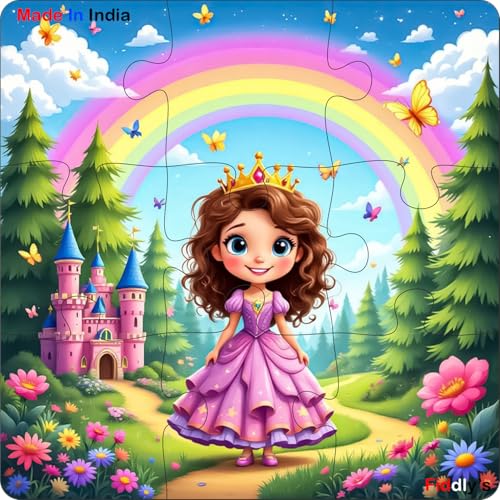 Image of Fiddlys Single Layered Wooden Jigsaw Puzzle Games for Children & Kids - 9 Pieces Age 3 4 5 6 Years Old Girls & Boys Animals Jigsaw Puzzle (Pack of 4 Unicorn & Princess)