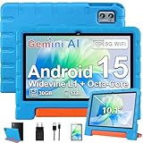 ZIOVO Kinder Tablet 10 Zoll Android 15 mit 30GB RAM+TF 2TB, 5G WiFi, Octa-Core, Gemini AI, Widevine L1, Face ID, Kindersicherung, 1280 * 800, 6000mAh, BT 5.0, GMS Certified Tablet mit Eva Case - Blau