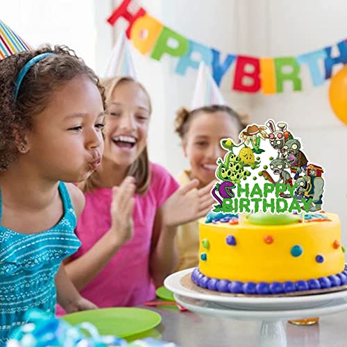 Plants Vs Zombies Birthday Party Decoration, 1Pcs Plants Game Happy Birthday Cake Topper And 24Pcs Plants Game Birthday Cupcake Topper Zombies Birthday Party Supplies For Kids #TOP3