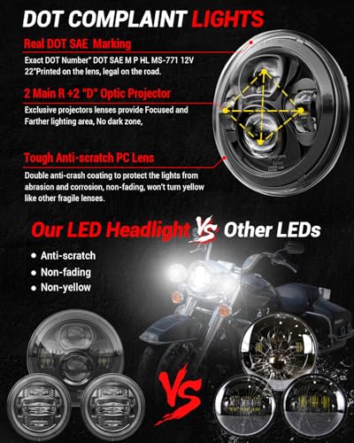 Image of Z-OFFROAD New 7 Inch Motorcycle LED Headlight 4.5 inch Fog Passing Lights, DOT Kit Compatible with Harley Davidson Road King Electra Glide Ultra Classic Heritage Softail Fat Boy Street Glide, Black