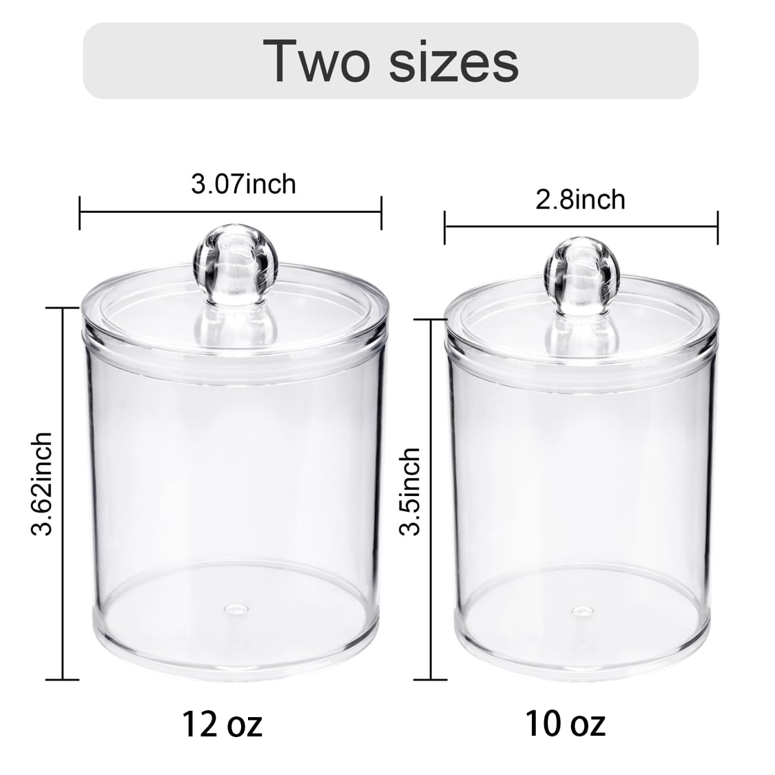 WEISHI 4 Pack Qtip Holder Dispenser - Cotton Ball, Swab, Round Pads, Floss , Small Clear Plastic Apothecary Jar Containers with Lids for Bathroom Storage and Organization, Vanity Organizer