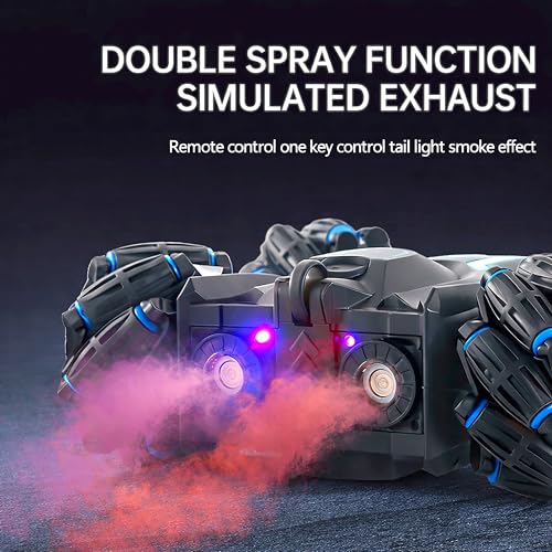 Image of VGRASSP 4WD Rechargeable Dual Control Stunt Drift Car Toy for Kids with Remote Control and Gesture Wrist Controller - 360 Rotating Double Sided RC Car with Mist Spray, Lights & Sound - Multicolor