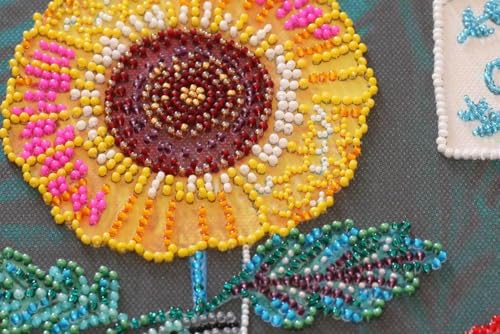 Image of Wizardi Bead Embroidery Kit - Thinking of You. Colorful Beads, Beading Needles. DIY Kit. Embroidery for Beginners. Home Decor. AB-816 Abris Art
