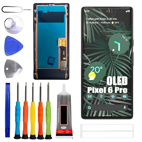 ERYNK LCD Display [with Fingerprint Function] [with Bracket] Compatible with Google Pixel 6 Pro [6.7 inch] GLUOG G8VOU GF5KQ Screen Touch Digitizer Assembly LCD Display with Repair kit