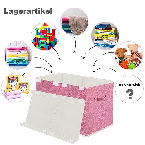 VERONLY Spielzeugkiste Aufbewahrungsbox mit Deckel Kinderzimmer- 83L Faltbar Groß Spielzeug Aufbewahrung Kinder karton mit Griffen für Mädchen Kinderzimmer Bücher Schlafzimmer(62x33x40cm, Rosa)