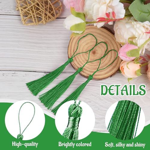 Image of 100 Pcs Bookmark Tassels Bulk Grass Green Soft Craft Silky Handmade Mini Tassels for Jewelry Making with Loops for DIY Craft Accessory Dress Decoration