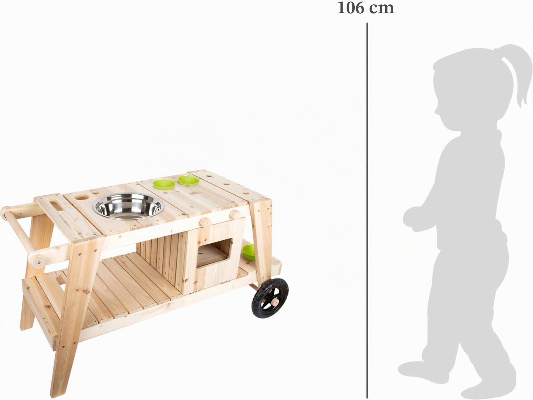 small foot Cuisine de Plein air en Bois Massif et résistant aux intempéries, Cuisine d'extérieur avec Accessoires et Roues