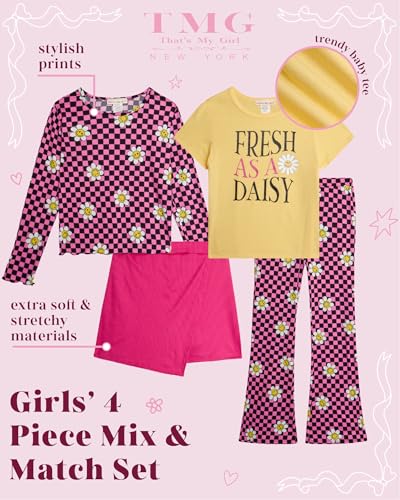 Image of that's my girl Girls Leggings Set - 4 Piece Mix and Match Flare Leggings, Short and Long Sleeve T-Shirt, Skort : Made in USA