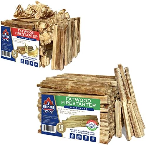 Fatwood Fire Starter Sticks - 20lbs ~ 450 Fatwood Sticks and Fatwood Chips in Two Boxes. Fire Starter for Logs, Campfire, Pizza Oven. Kindling Fatwood Firestarter Stix for Fireplace, Charcoal Chimney