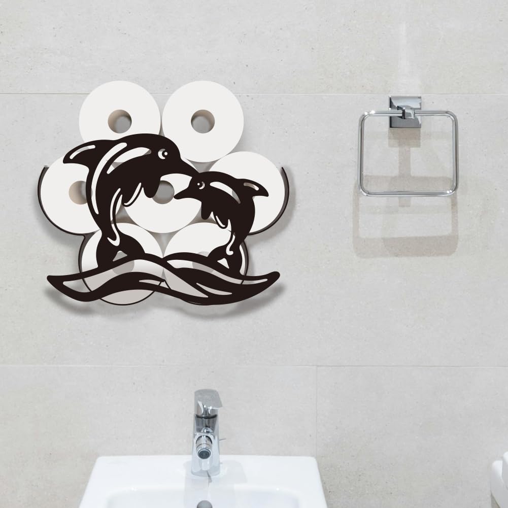 WADORN Porta Carta Igienica A Forma di Delfino, Porta Rotolo di Carta Igienica A Parete con Motivo A Forma di Animale Marino In Metallo, Divertente Porta Rotolo, per 8 rotolo Extra In Bagno