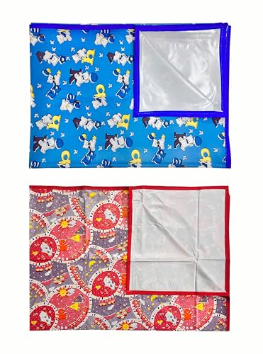 Image of EcoSoft Plastic Sheet,PVC Sheet for Kids,Rubber Sheet for Babies,Bed Wetting Protector(90 x 135 cm) (Blue Alphabet & Pink Cow)