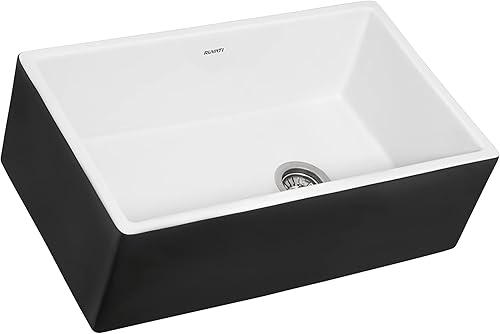 Miniatura 3 de Ruvati RVL4018RBW - Fregadero de cocina de drenaje compensado de arcilla refractaria de 30 pulgadas en blanco y negro