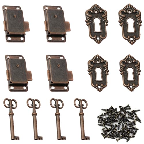 yufana Lot de 4 serrures de tiroir vintage, vintage montage de serrure, serrure de placard antique, meubles, convient pour armoires, boîtes à bijoux, cosmétiques, meubles, portes, tiroirs.