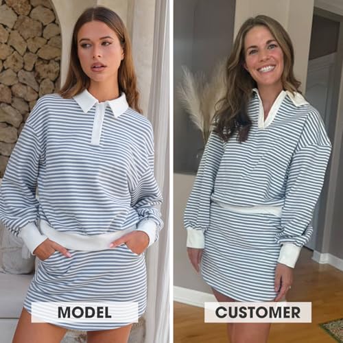 EXLURA Women Fall Two Piece Sets Cotton Striped Set Sweatshirt Matching Skort Skirt Sweatsuits Workout Tracksuit Outfits 20253