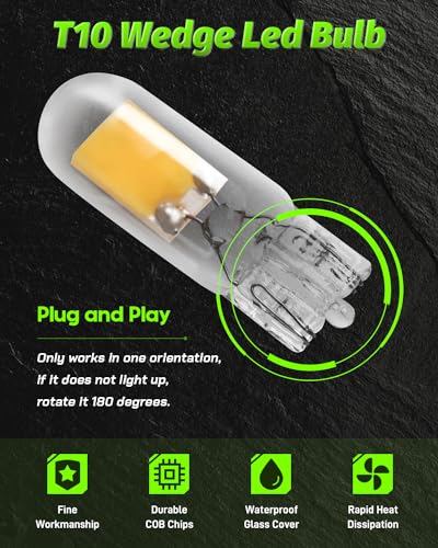 Alopee 10 Pack 194 Bulb Warm White LED 2700K Replacement for 168 194 W5W T10 Led Bulb RV Car Interior Lighting DC 12V Only