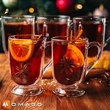 OMAGO® 6x Szklanki do Herbaty z Uchwytem - 300 ml Szklanka do Kawy ze Szkła - Solidne Szklanki Herbaty, Soków lub Latte
