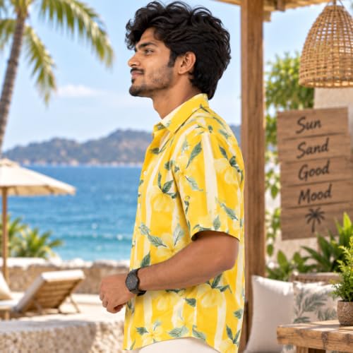 Image of BROWN CULTURE Men Oversized Casual Shirt | Cotton Blend Loose Fit Half Sleeve Shirt | Printed Relaxed Fit Shirts for Men | Trendy Graphic Top | Modern Streetwear Fashionable Shirt
