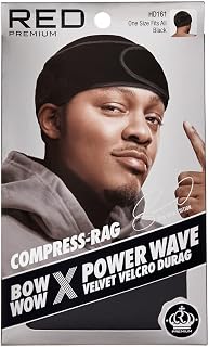 Red Premium Bow Wow Power Wave Compression Durag (Velvet) Snag free closure on each straps, Ultimate compression for 360 Waves for Men, Finger waves for women