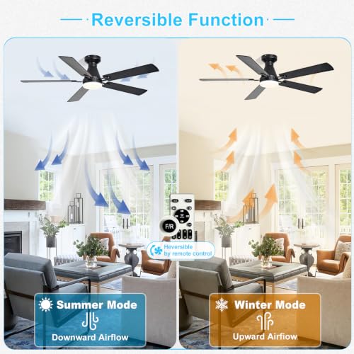 Image of Depuley Modern Ceiling Fan with Light: 42-Inch Black Flush Mount Fandelier | Bedroom Indoor Outdoor Use, 5 Reversible Walnut Blades, 6 Fan Speeds, Timing Function, Dimmable 3CCT, Remote Control Included
