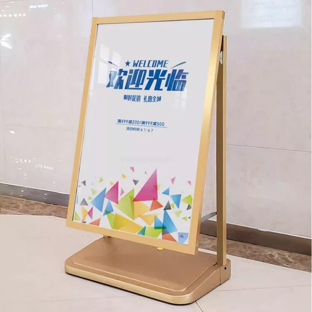 Soporte para Carteles Resistente, Soporte para Menús con Base Llena De Agua Expositor De Reclutamiento Resistente Al Viento para Restaurantes, Hoteles Y Tiendas De Ropa(Gold)