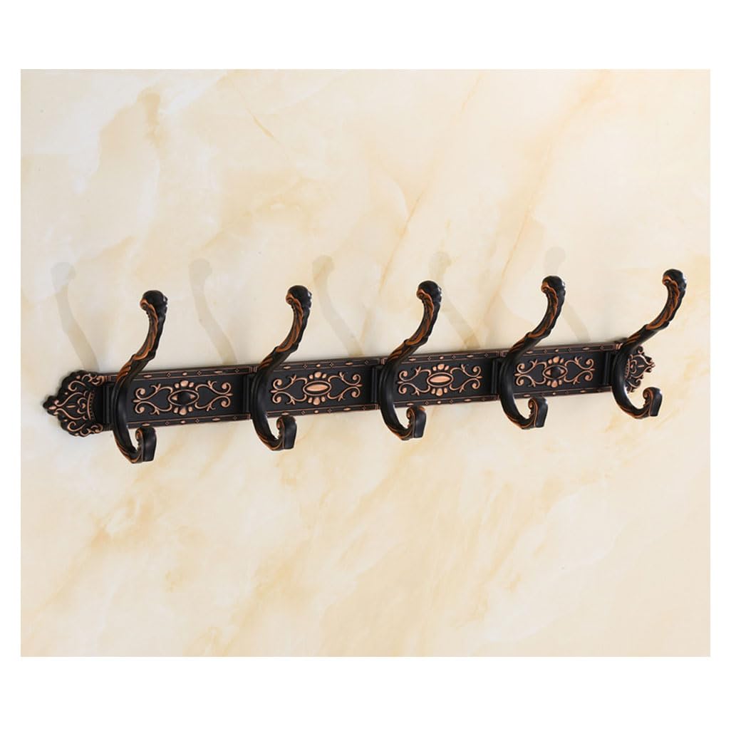 Lmysxaoz Black Vintage Metal Coat Rack Wall Mount, Aluminum Thickened Hooks Hanging Rail Clothes Towel Racks For Bathroom Entryway Bedroom Behind The Door 5Hook