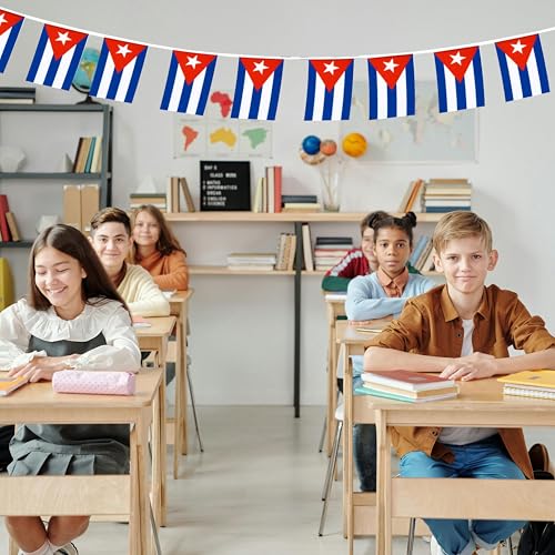 Image of Cuban Flags Cuba String Flag Banners for Patriotic Events Independence Day Sports Bars Inside Outside Decorations 33 Feet 30 Flags