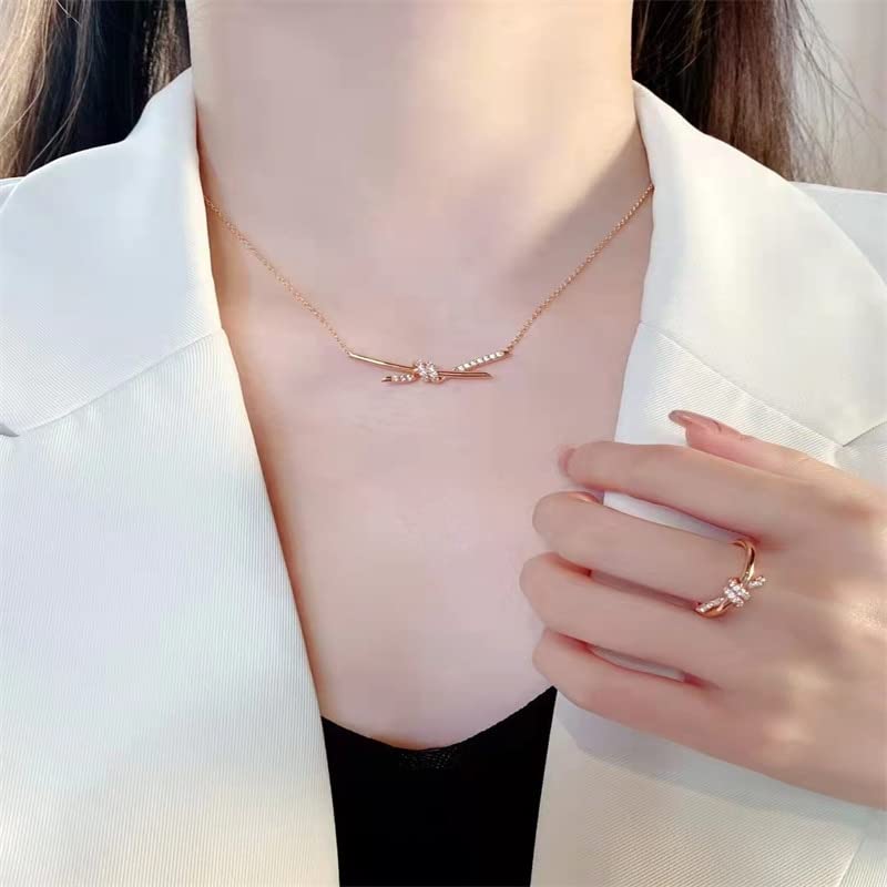 925 Sterling Silver Knotted Clavicle Chain Necklace High Carbon Diamond for Women Jewelry4