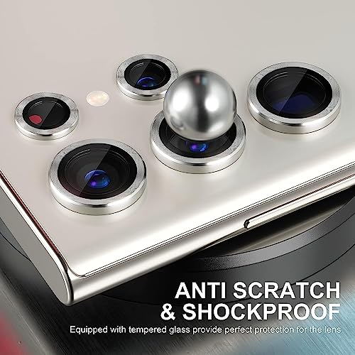 Image of Camera Lens Protector Ring Compatible with Samsung Galaxy S23 Ultra | Tempered Glass + Aluminum Alloy Ring | Full Coverage Lens Guard | Scratch Proof | HD Clear | Case Friendly | Silver