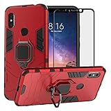 BestAlice for Xiaomi Redmi Note 6 Pro Case/Redmi Note 6 Case, Hybrid Heavy Duty Protection Shockproof Defender Kickstand Armor Case Cover Tempered Glass Screen Protector，Red