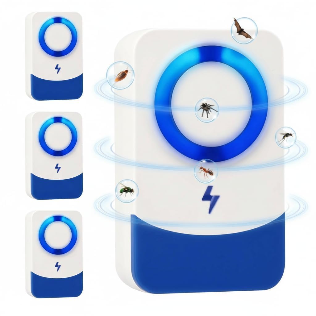 4 Pack Ultrasonic Pest Repeller Plug-In Upgraded Powerful Repellent Mouse Traps Control for Indoor Mice, Ants, Mosquitoes, Rats, Bed, Cockroaches, Safe for Family pets