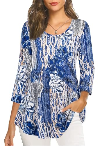 Image of Nandashe Womens 3 /4 Sleeves Floral Tunic Shirts Summer Casual Dressy Blouse Tops