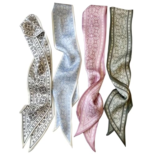 4Pcs Fashion Scarves for Women, Multifunctional Boho Scarves Headbands Satin Scarf for Bag Hair Accessories