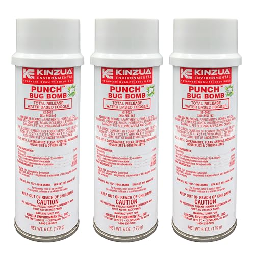 Kinzua Environmental Punch Bug Bomb, Insect Fogger Kills All Mosquito, Cockroach, Flea, Ant, Spider & More, Insect Foggers for Indoor & Outdoor Use, Non-Staining, Water-Base Formula, 6 oz, Pack of 3