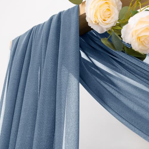 Image of MLMC Dusty Blue Wedding Arch Draping Fabric 4 Panels 29 inch x 20 FT Extra Long Gauze Drapes Sheer Backdrop Curtains 6.6 Yards Outdoor Drapery Panels for Wedding Ceremony Party Ceiling Decoration