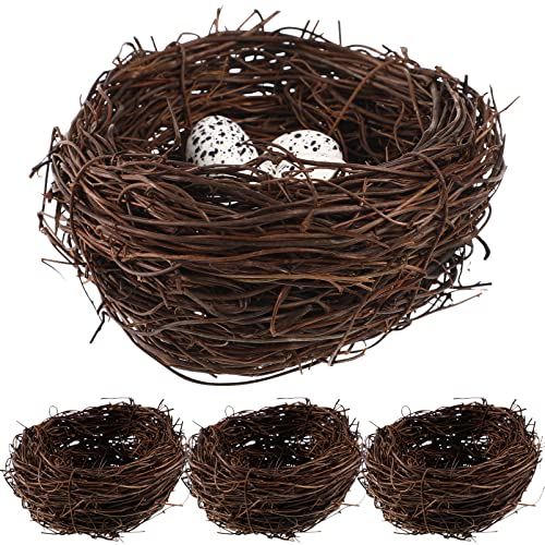 SUPVOX 4 Pcs Birds Nests Imitation Rattan Birds Nests Photography Props Ornaments Garden Yard Easter Decorations