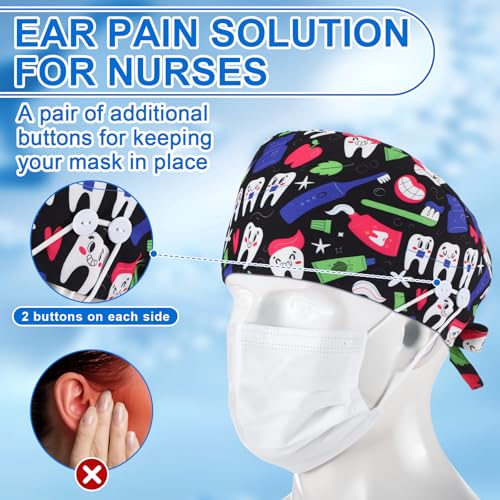 Image of Unittype 4 Pcs Nurse Caps for Women Nursing Working Caps with Button and Sweatband Adjustable Elastic Scrub Hats for Dentist