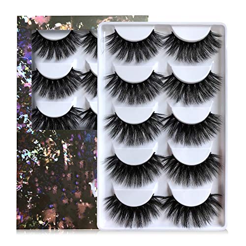 20MM Faux Mink Eyelashes, 3D Handmade Luxurious Soft Volume 5 Pairs Dramatic Thick Reusable Crossed Lashes Pack