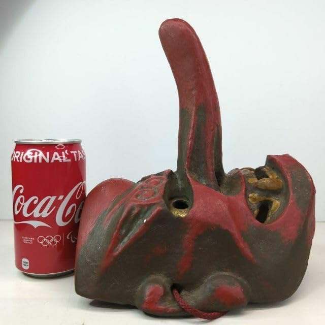 くろ334♡【 美品 】 手彫りオブジェ／天狗／神楽面／マスク／壁掛