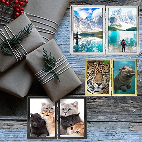 Decanit 5X7 Picture Frame Double Hinged Silver Metal Thin Edge Frame With High Definition Glass Front Folding Frames Stand Vertically On Tabletop,Silver #TOP3