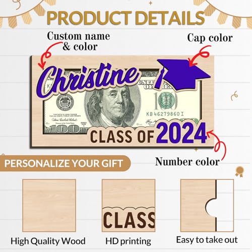 Personalized Graduation Money Holder Custom Wooden Graduation Card Box Cash Holder Envelope Class of 2025 Senior Money Gift for Graduates4