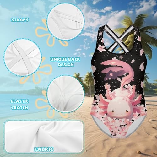 Image of WELLFLYHOM Girls Bathing Suits One Piece 5-14 Kids Full Coverage Swimsuits Cross Back Summer Swimwear for Beach Holiday