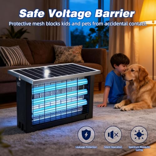 Image of Powerful Large Solar Bug Zapper for 3000 sq.ft with 13FT Extension Cord | Rechargeable Outdoor Mosqutio Killer with 13W Solar Panel, Waterproof Solar Bug Zapper for Patio Garden Backyard RV Camping