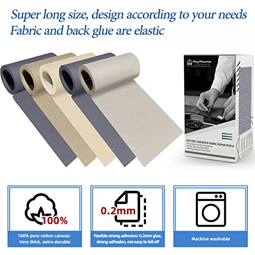 Image of KING MOUNTAIN Canvas Iron on Patch,3 inchx60 inch,Waterproof 100% Cotton Fabric Repair Patch,Used for Various Sofa,Tent,Clothes,Seats,Suitcases (Light Gray)