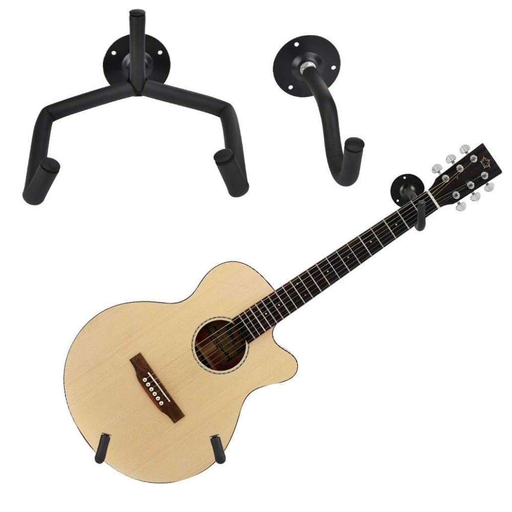 Xweptuy Black 2 Piece Guitar Stand Clothes Hanger Hook Oak Horizontal Guitar Wall Mount Rack Display For Most Guitars